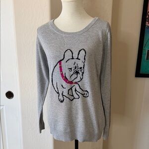 NWOT B•Design Gray Sweater with Bulldog Design Size Large